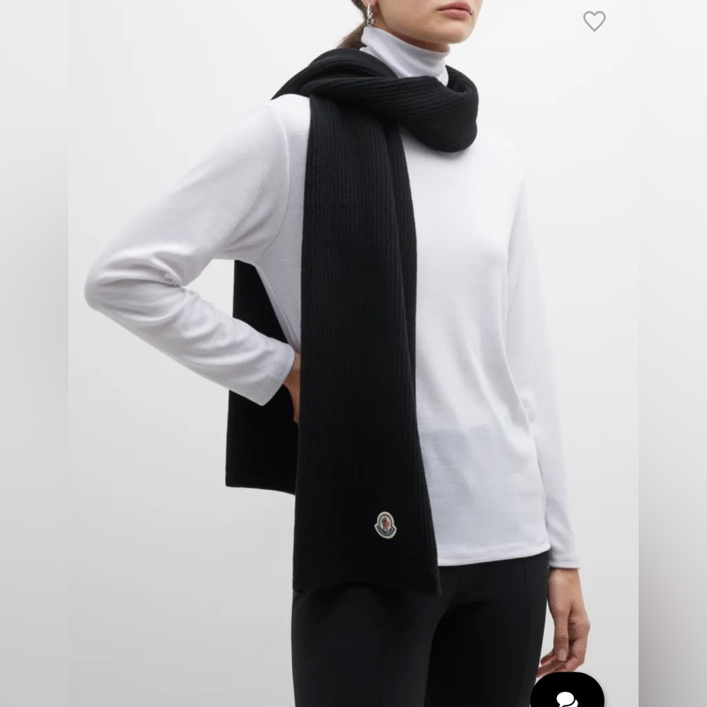 Moncler Cashmere Knit Logo Scarf. New with Tags